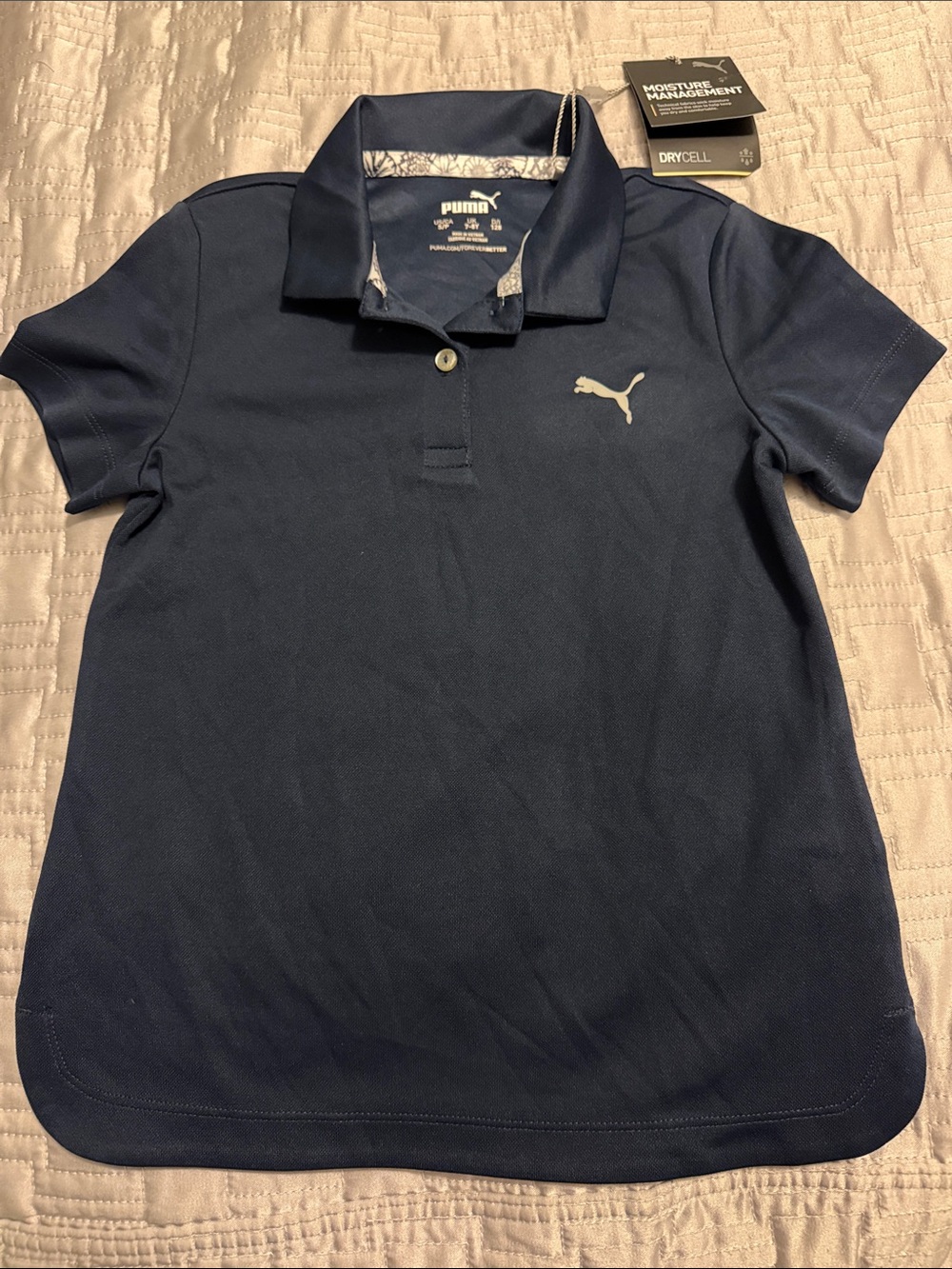 Girls Puma Navy Blue Polo Shirt with White Logo